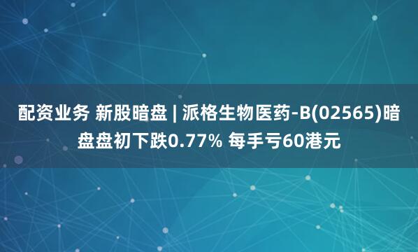 配资业务 新股暗盘 | 派格生物医药-B(02565)暗盘盘初下跌0.77% 每手亏60港元